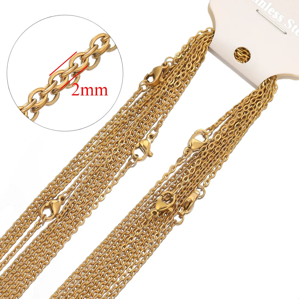10pcs 50cm 2mm Gold Color Stainless Steel Link Chains Necklaces Fashion Jewelry Cuban Chains Wholesale Chain DIY Crafts Supplies