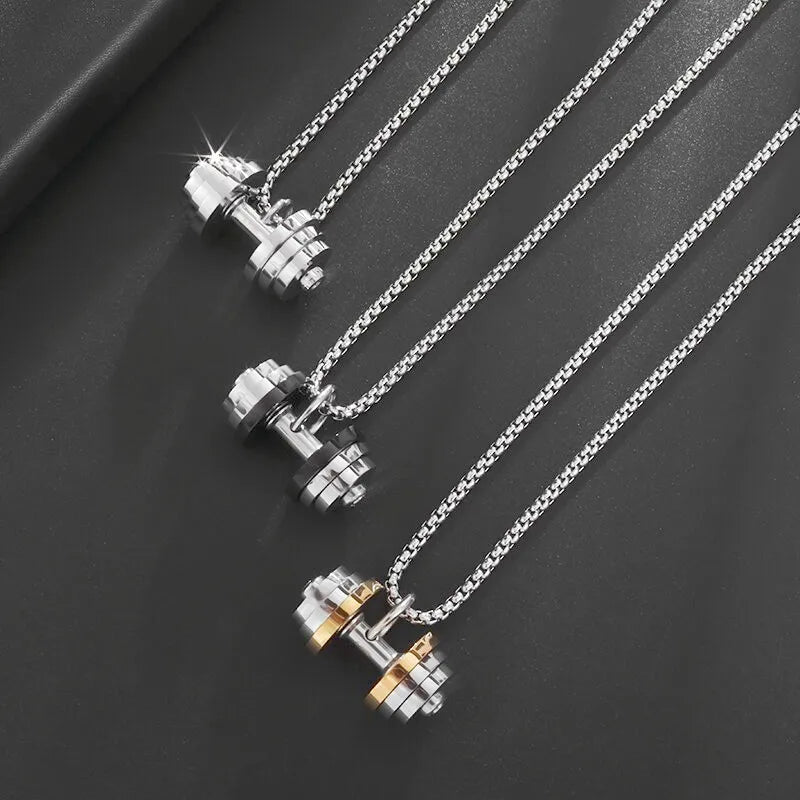 Titanium Steel Dumbbell Pendant Gym Fitness Equipment Barbell Necklace Domineering Muscular Men Fitness Leisure Sports Jewelry Viralgem Store