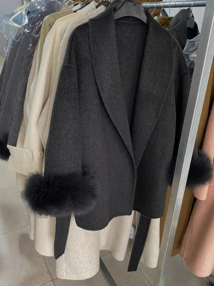 Tossy Fox Fur Wool Overcoat Women's Short Coat Office Lady Elegant Double-sided Woolen Coat 2025 New Cardigan Jackets Loose Wool Viralgem Store