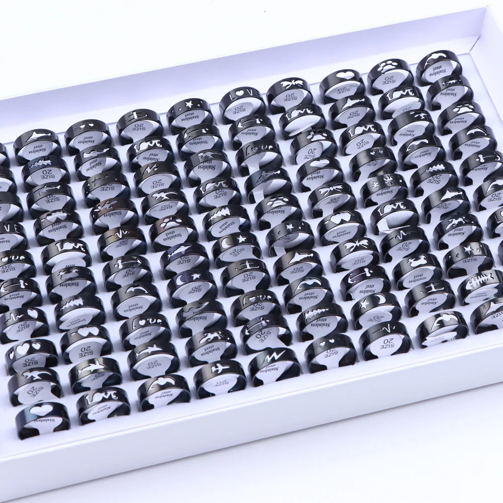 10/20/30/50Pcs Classic Fashion Stripe Hollow Colorful Sticker Stainless Steel Ring Trend Women Jewelry Party Decoration Gift