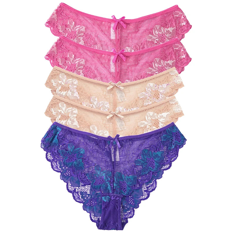 5pcs Lace Sexy Women Panties Mid Waist Perspective Floral Ladies Briefs Breathable Comfortable Female Underwear Viralgem Store