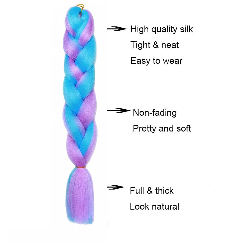 24Inch Synthetic Braiding Hair Extension Ombre Color Rainbow DIY Jumbo Hair Pink Red Blue Hairstyle for Women Viralgem Store