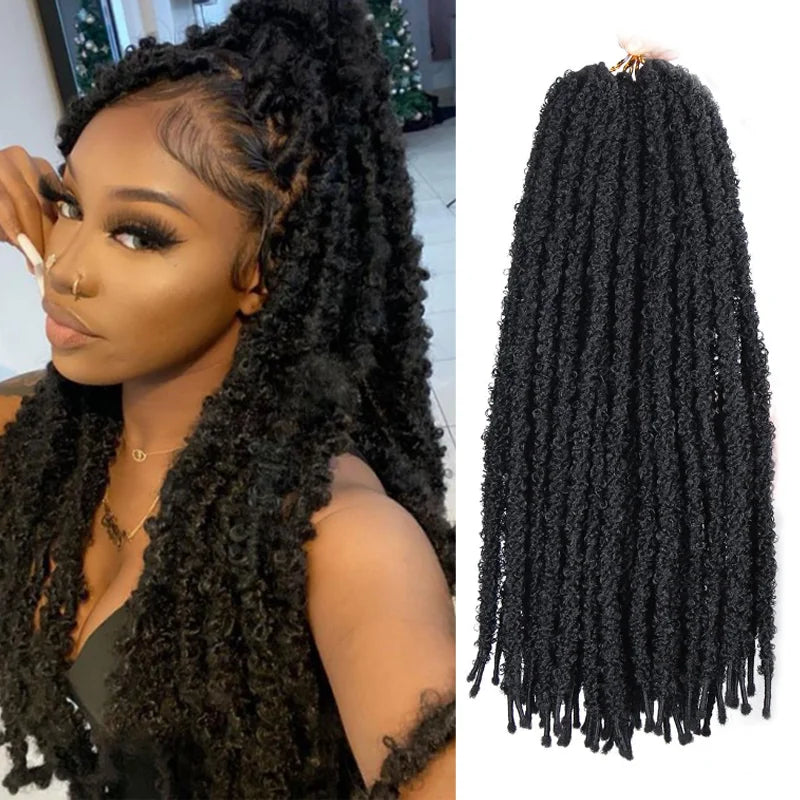 Synthetic Distressed Butterfly Locs Crochet Hair, 6 Packs Long Black Butterfly Jumbo Loc Light Weight Soft Faux Locs