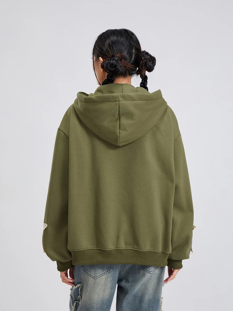 Women's Y2k Zip Up Hoodies Star Print Long Sleeve Graphic Hooded Jacket Aesthetic Oversized Coat Harajuku Streetwear