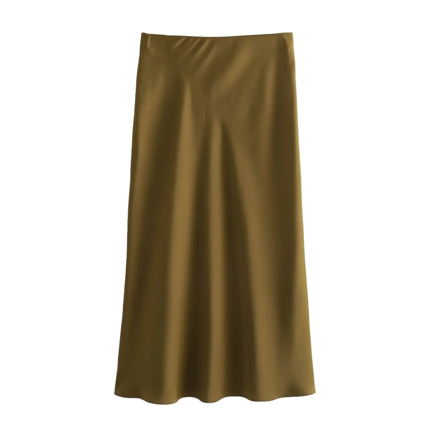 2024 New Women's European And American Style Fashion Silk Satin Texture High Waist Skirt Street Style Elegant Mid-length Skirt