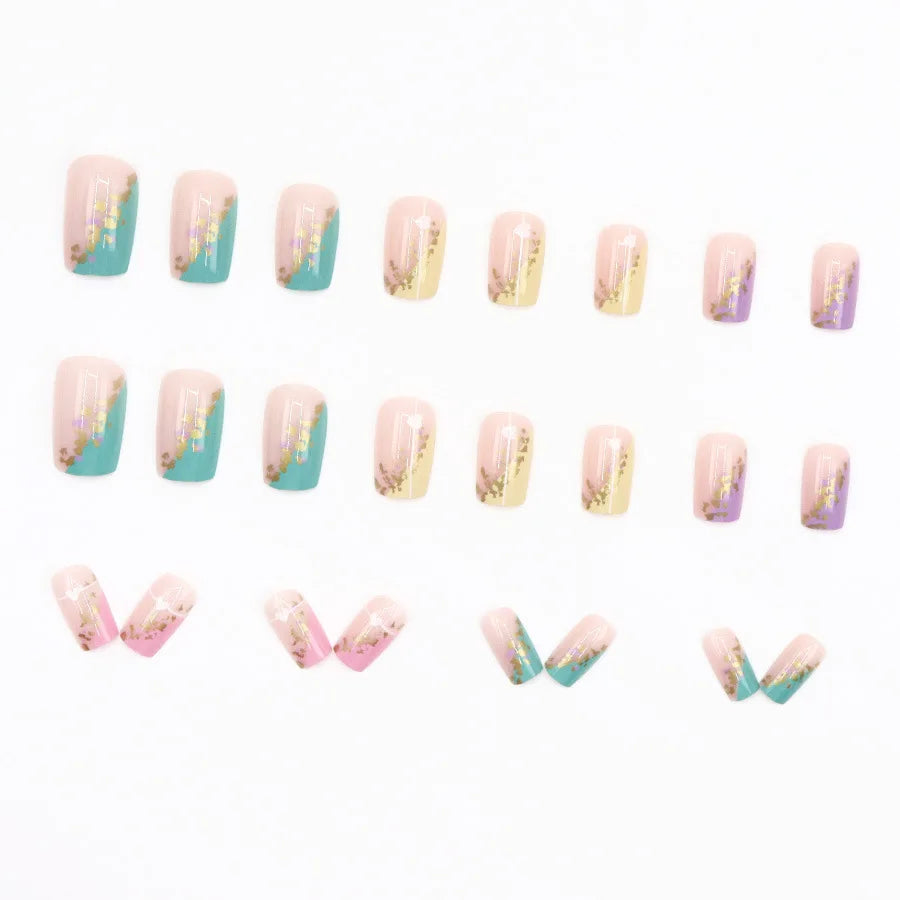 24pcs/set short Medium fake nails square ballet almond nail tips pink beautiful heart for Valentine's Day press on false nails