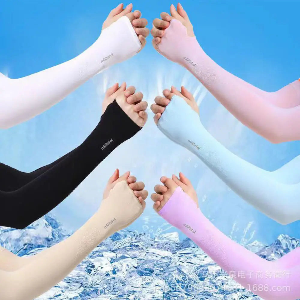 1Pair UV Protection Arm Sleeves for Men Women Summer Driving Sunscreen Ice Silk Cover Hand Protector Half Finger Long Gloves Viralgem Store