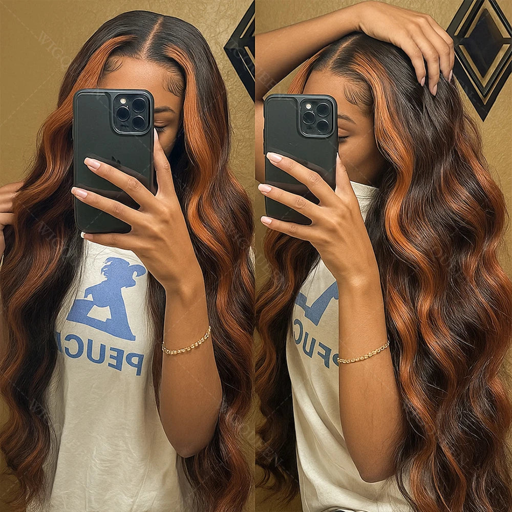 Upgraded 1B/30 Balayage Body Wave 13x4 Highlight Lace Front Human Hair Wig Vietnamese 30 Inch Omber Brown Colored Wig Human Hair Viralgem Store