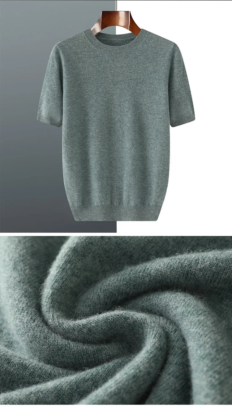 Women's Plus size 5XL Wool Short Sleeved Round Neck Pullover Vest Spring Summer Solid Color Knitted Half Sleeve Sweater Tops