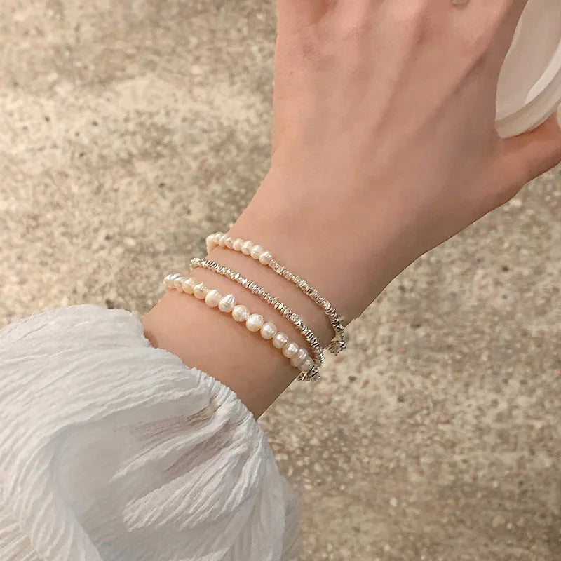 2024 New S925 Sterling Silver Double Layer Pearl Bracelet for Women Girl Design Bead Korean Jewelry Dropshipping Charm Bracelet
