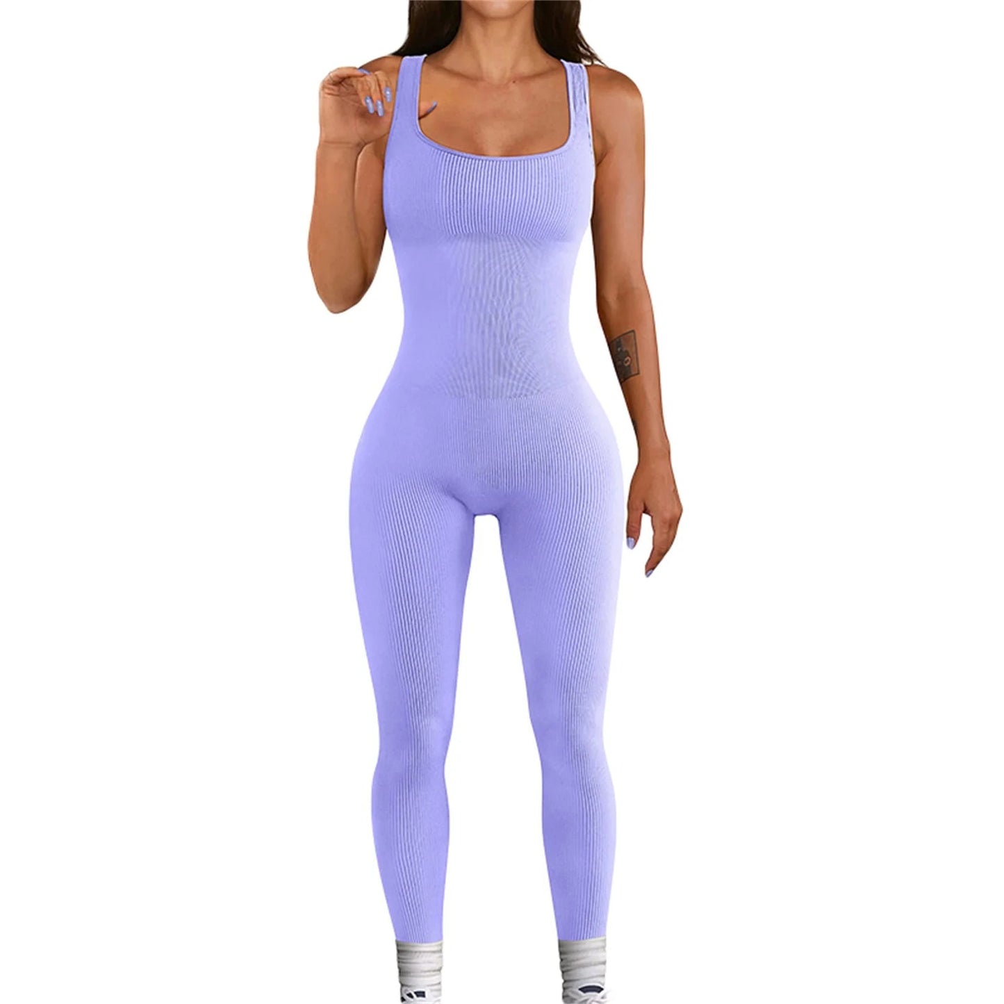 Women Sleeveless Bodycon Jumpsuit Summer Solid Color U-neck Romper Pants Streetwear Clubwear Viralgem Store