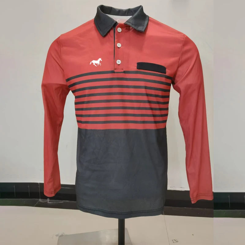 Spring Autumn 100% Polyester Breathable Business Casual Turn-down Collar Tops Men Long Sleeve 3D Digital Print Sport Polo Shirt Viralgem Store