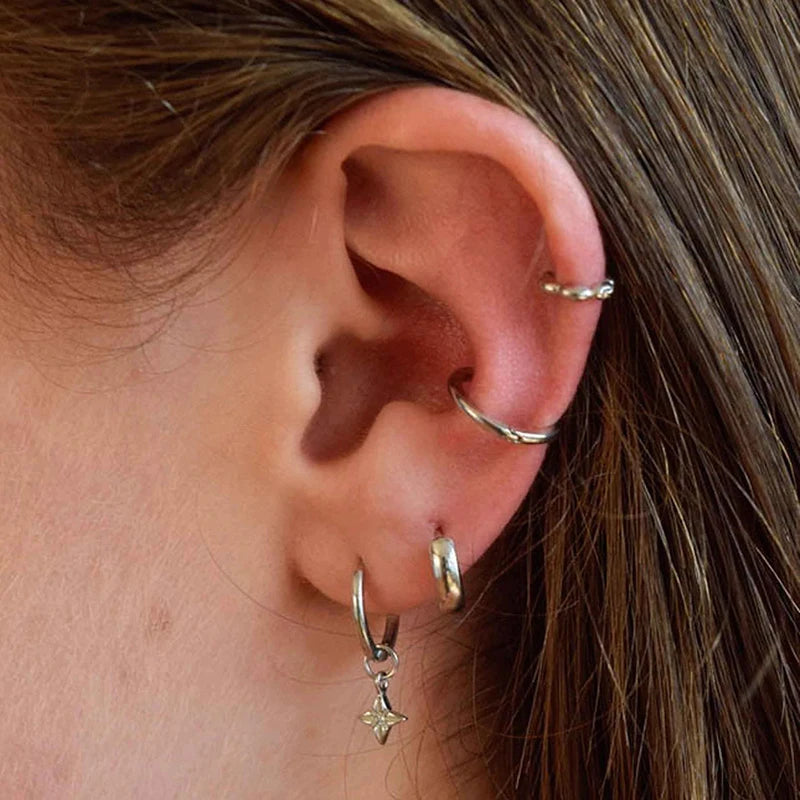 925 Sterling Silver Ear Needle Vintage Small Hoop Earring for Women Geometry Round Silver Earrings Party Fashion Jewelry Gift