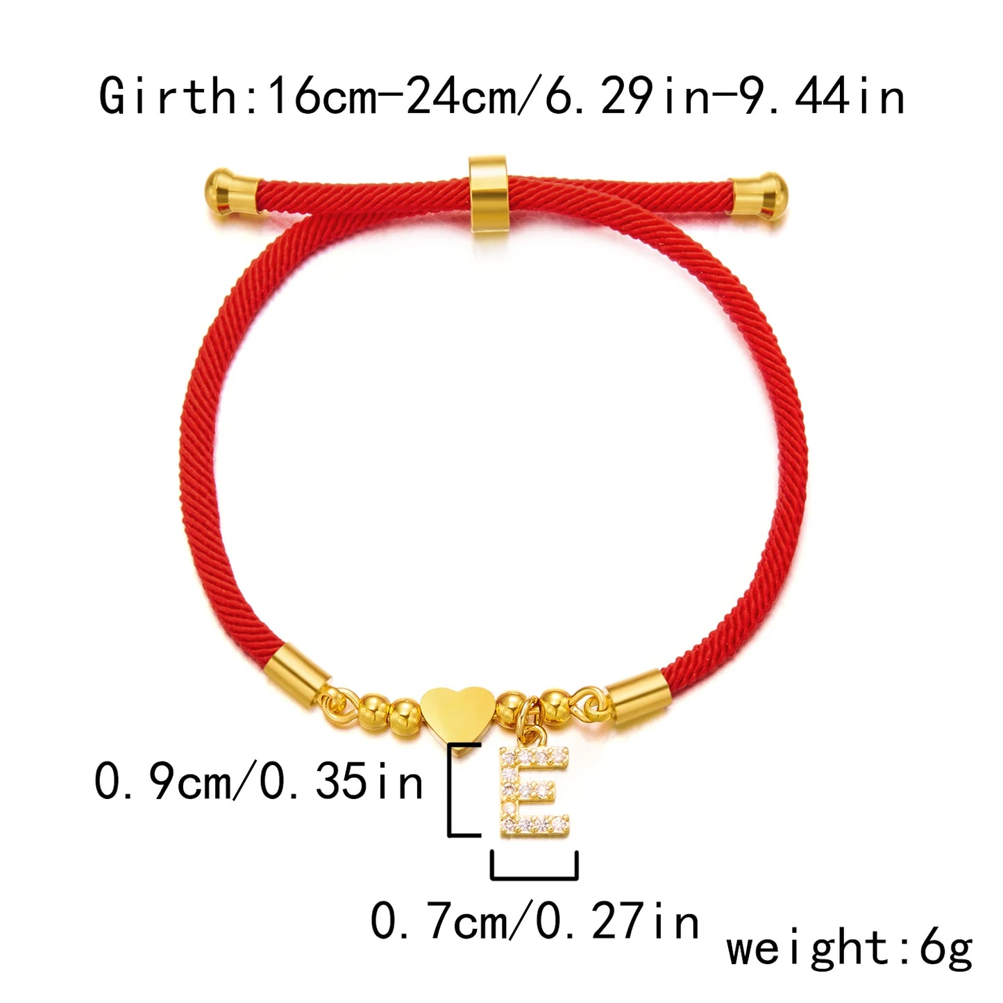 Stainless Steel A-Z Initial Letter Bracelet For Women Men Gold Color Love Heart Pendant Red Luck Rope Charm Bangle Charm Jewelry