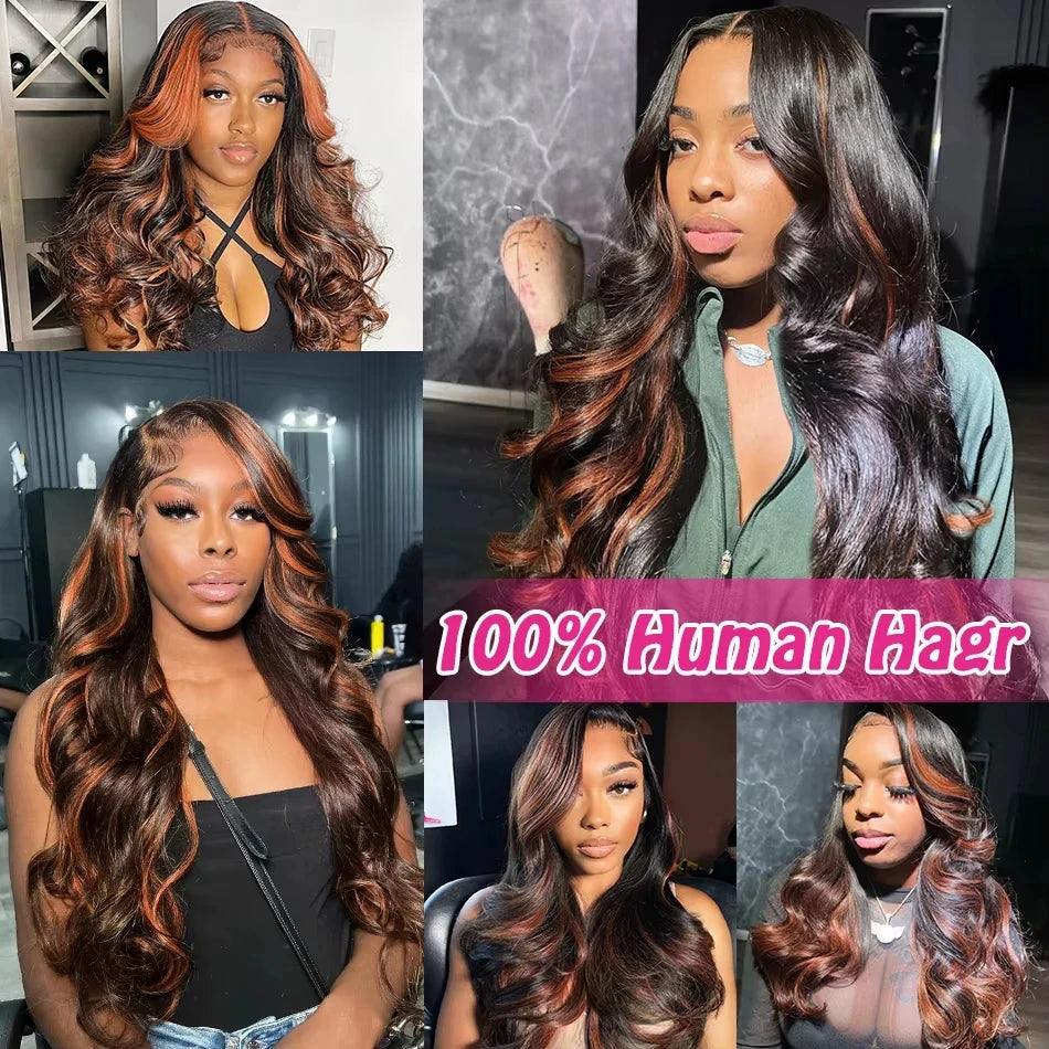 Upgraded 1B/30 Balayage Body Wave 13x4 Highlight Lace Front Human Hair Wig Vietnamese 30 Inch Omber Brown Colored Wig Human Hair Viralgem Store