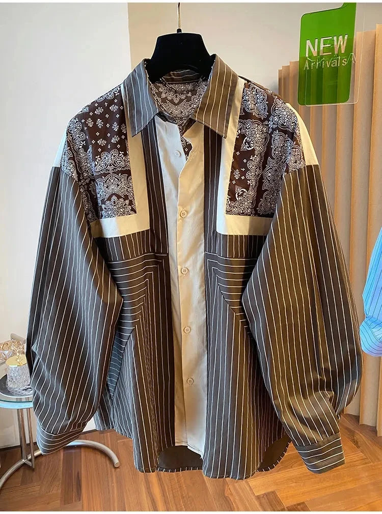 Striped Short-sleeved Shirt Women 2025 Summer Autumn New Stitching Printed Cotton and Linen Retro Loose Casual Blouses Top Freshlook Styles