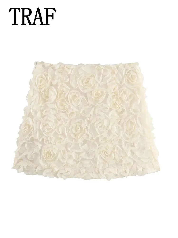 TRAF Women's Floral Texture Mini Skirt 2024 New Casual Fashion High Waist Skirt Female Elegant Streetwear Skirt Viralgem Store