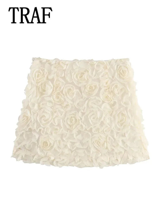 TRAF Women's Floral Texture Mini Skirt 2024 New Casual Fashion High Waist Skirt Female Elegant Streetwear Skirt Viralgem Store