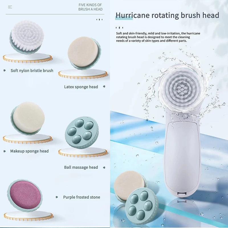 5 in 1 Facial Cleanser Pore Cleanser Face Massager Deep Electric Cleansing Brush Pore Cleaner Blackhead Remover Skin Beauty Care Viralgem Store