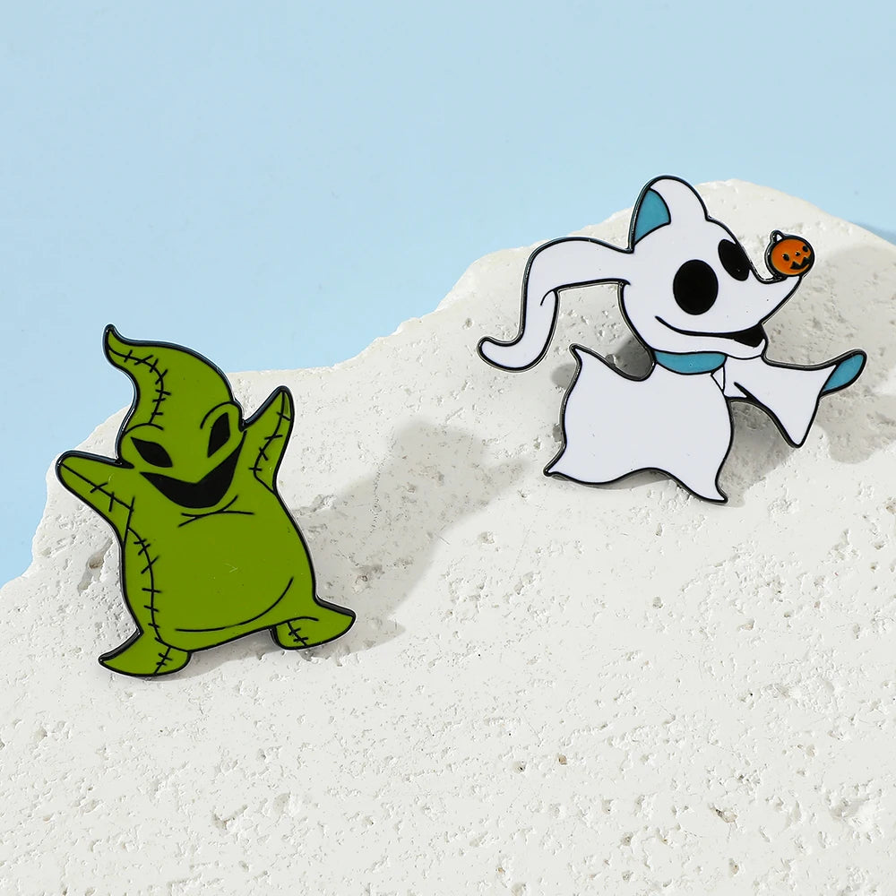 2 Pcs Cartoon The Nightmare Before Christmas Brooch Oogie Boogie Zero Enamel Metal Badge Jewelry Clothes Backpack Accessories