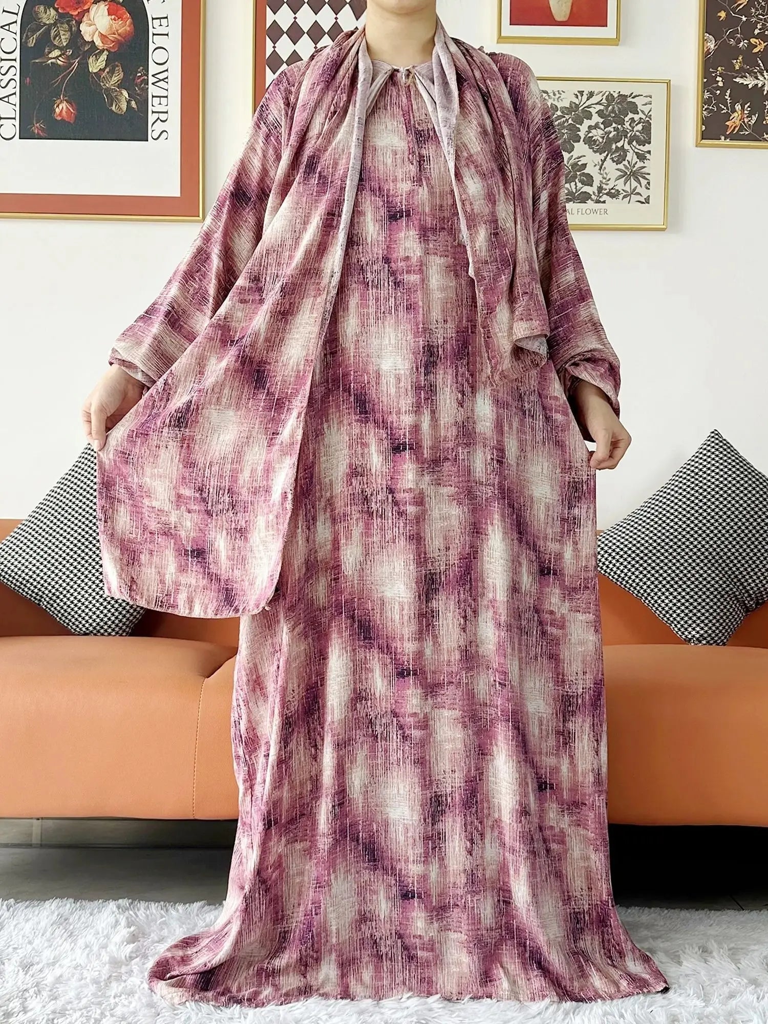 2024 Muslim Cotton Lady Abayas Ramadan Prayer Garment Dubai Turkey Middle East Femme Robe Loose African Dress Turban Joint Viralgem Store