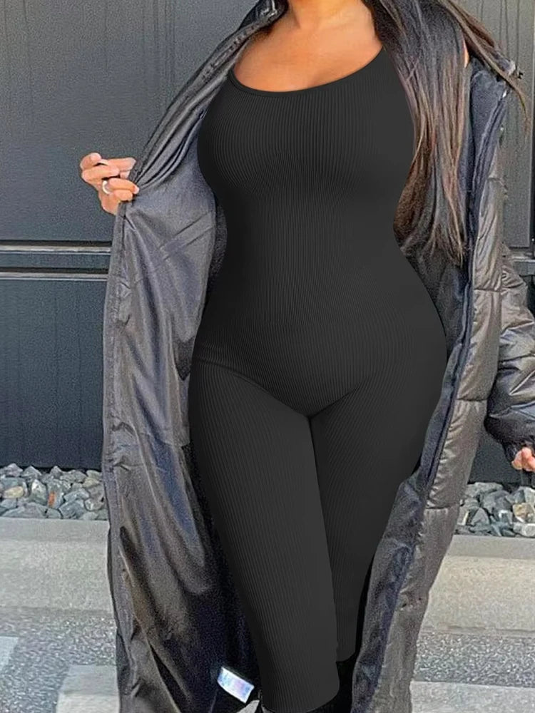 2024 New Fashion Solid Color Slim-fit Sexy Hip Lifting Bodysuit Sports Yoga Seamless Women's Jumpsuit Set