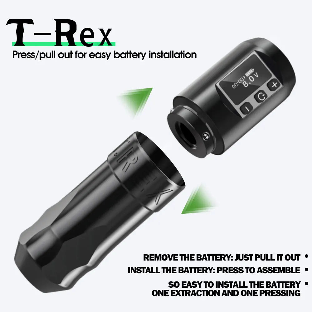 T-Rex Wireless Tattoo Machine Rotaty Battery Pen With Portable Power Pack 2400mAh LCD Digital Display For Body Art Makeup