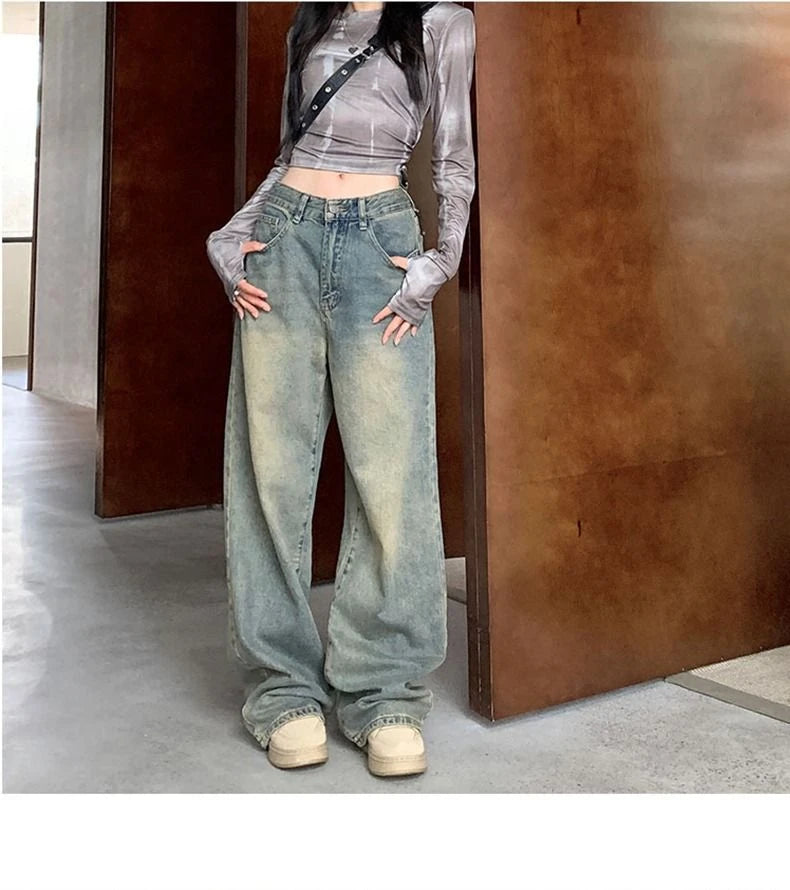 Stay Comfortable and Fashionable With Deeptown Y2k Baggy Wide Leg Jeans - A Must-Have for Casual Wear