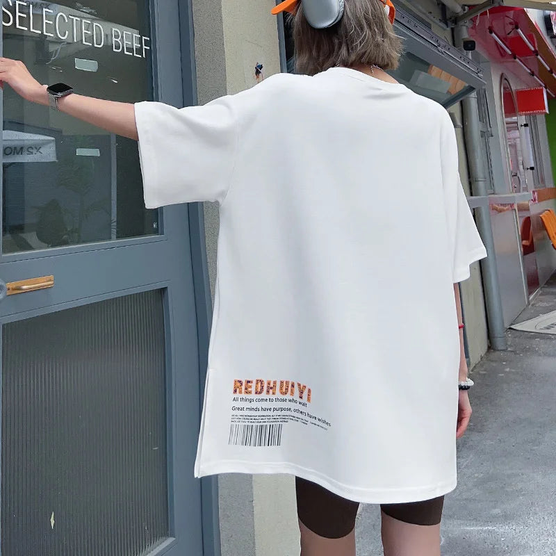 Summer Y2k Clothes New Messenger Bag Printed Pocket Zipper T-shirt Women Europea Style Casual Large Size Couple Casual Tees Tops