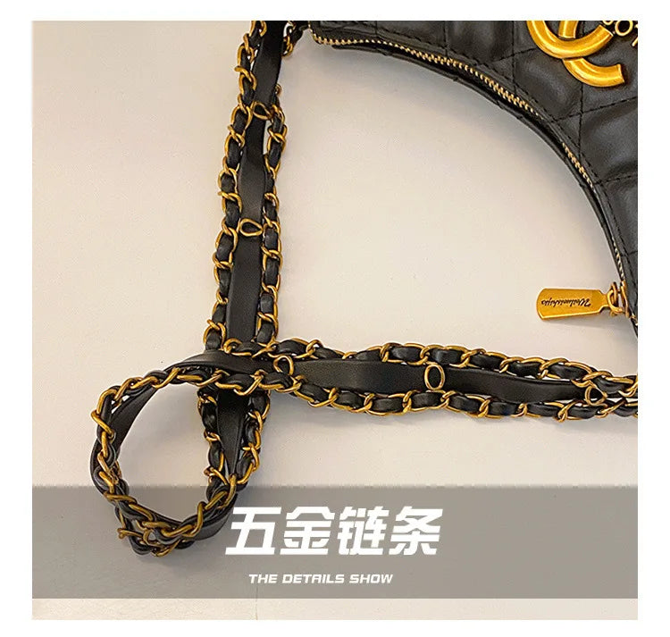 Advanced texture diamond grid small bag for women's 2025 autumn and winter new retro light luxury chain shoulder armpit bag