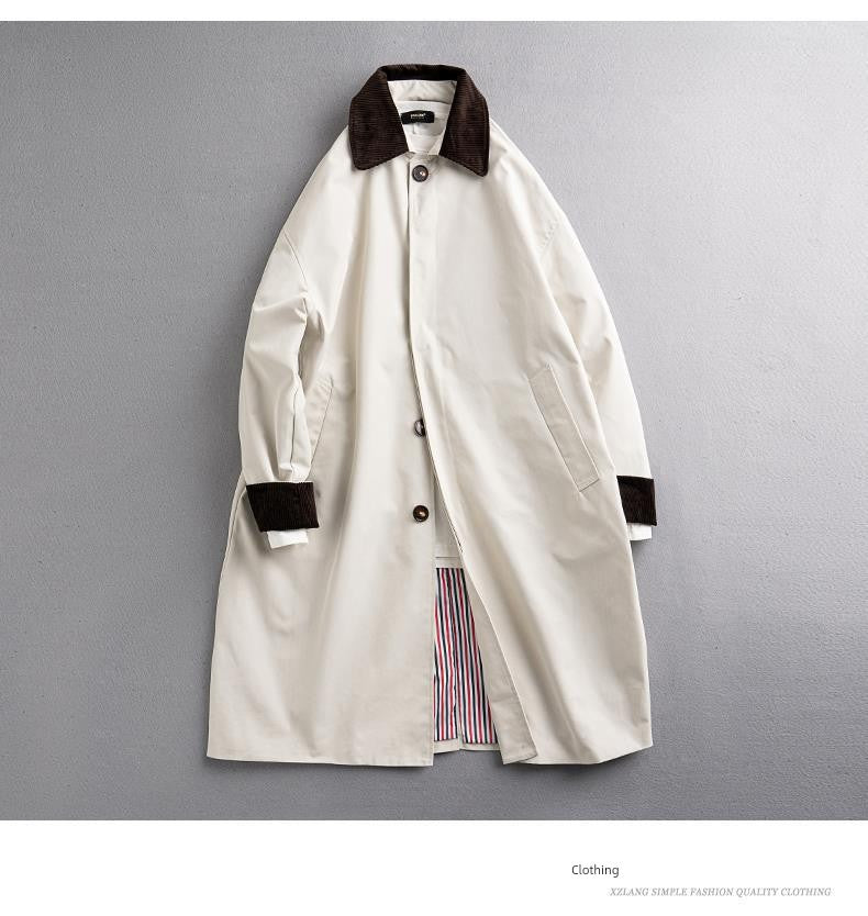 2024 Spring & Fall New Arrival K-style Loose Lapels Men's Mid-Length Trench Coat Japanese-Style Retro Casual Korean Coat Men Viralgem Store