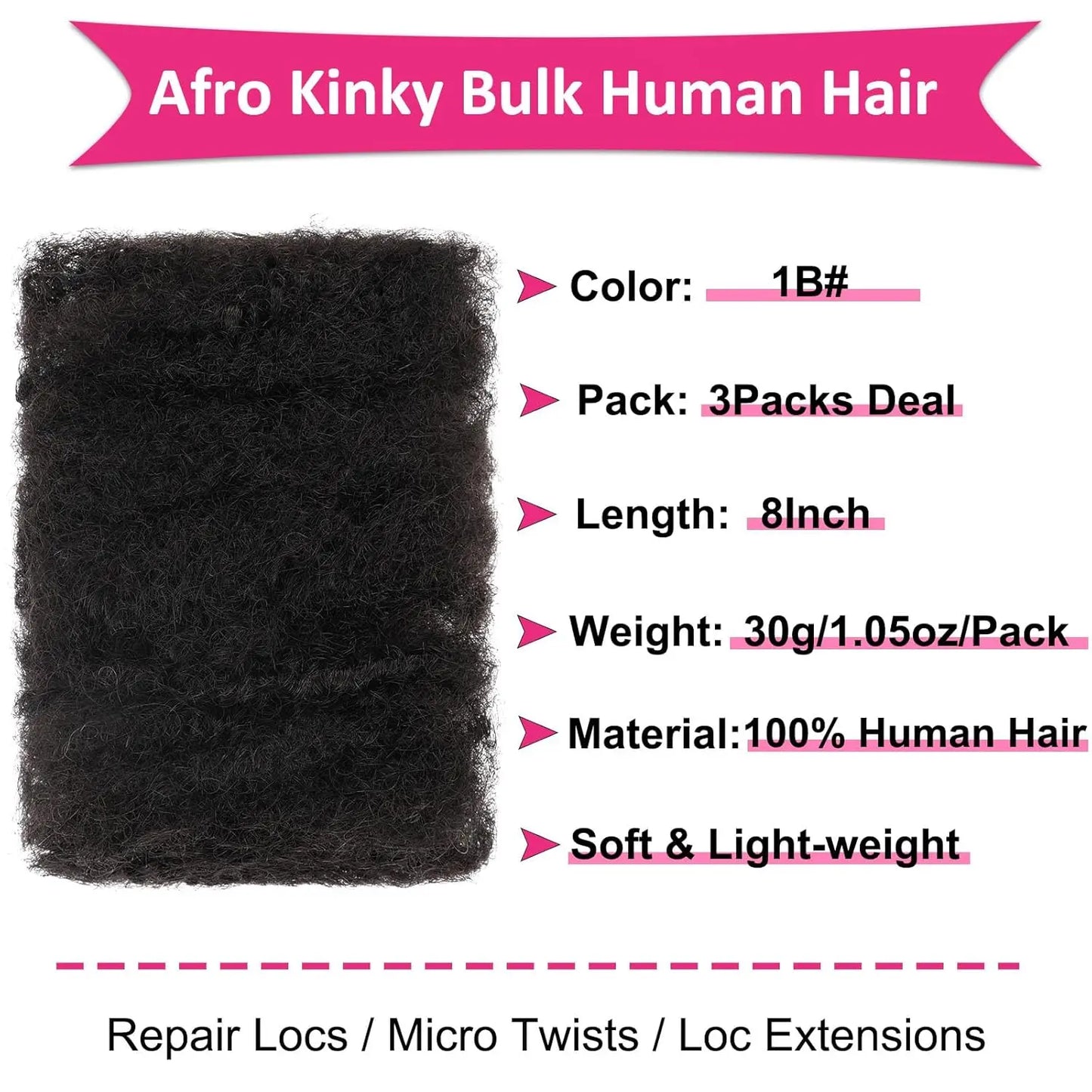 Afro Kinkys Bulk Synthetic Hair for Dreadlock Extensions Loc Repair Braiding Twist Tight Afro Kinky Synthetic Hair for Locs