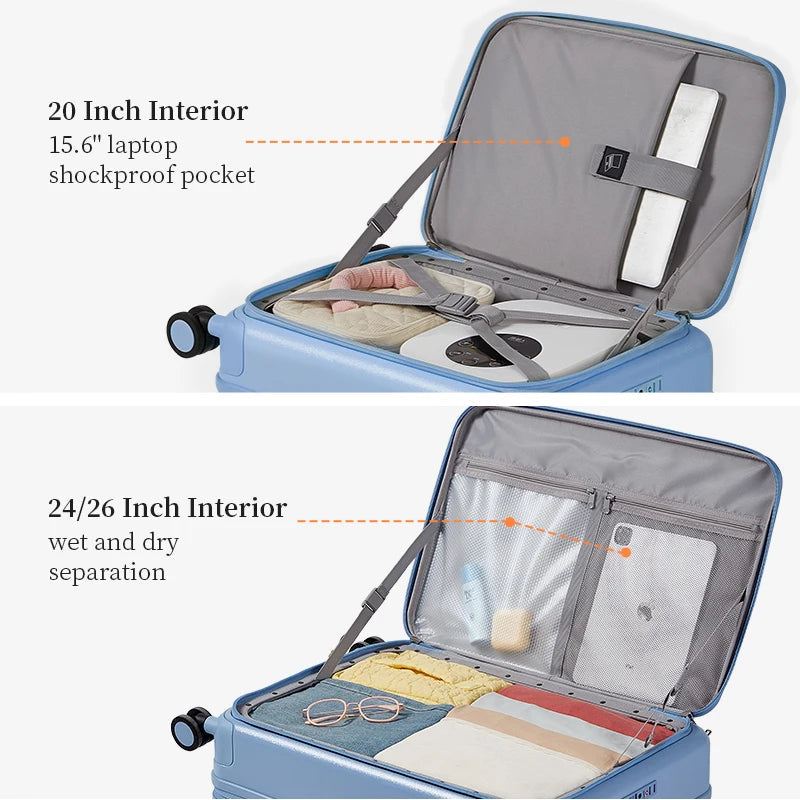 AJI Women Luggage Travel Suitcase Fashions Side Opening Carry On Luggage Expanding Capacity Trolley Case For Men 20 24 26 Inch Viralgem Store