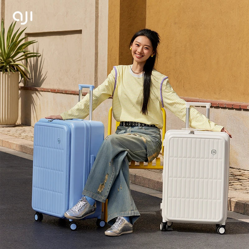 AJI Women Luggage Travel Suitcase Fashions Side Opening Carry On Luggage Expanding Capacity Trolley Case For Men 20 24 26 Inch Viralgem Store