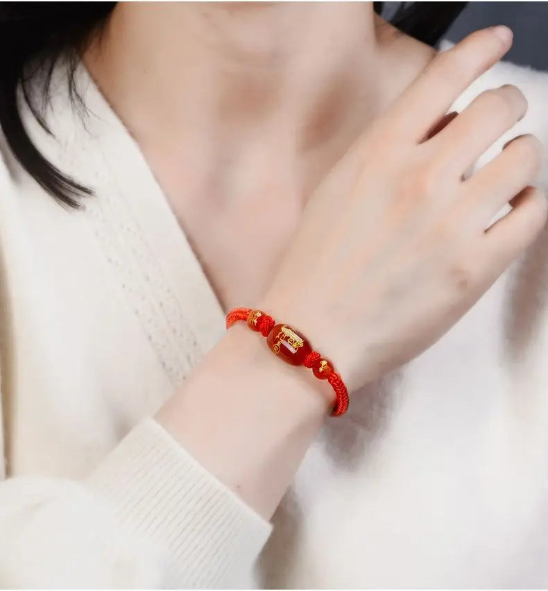 UMQ Original Birth Year Couple Cow Rabbit Dragon Dog Agate Resolve Twelve Zodiac Signs Braided Red Rope Bracelet