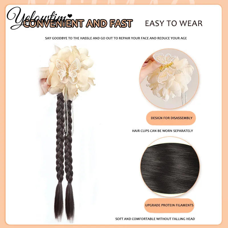 YELOWTIM Synthetic Long Twist Braid Ponytail Extensions With Claw Clip Boxing Braided Hair Extensions For Women Daily Party