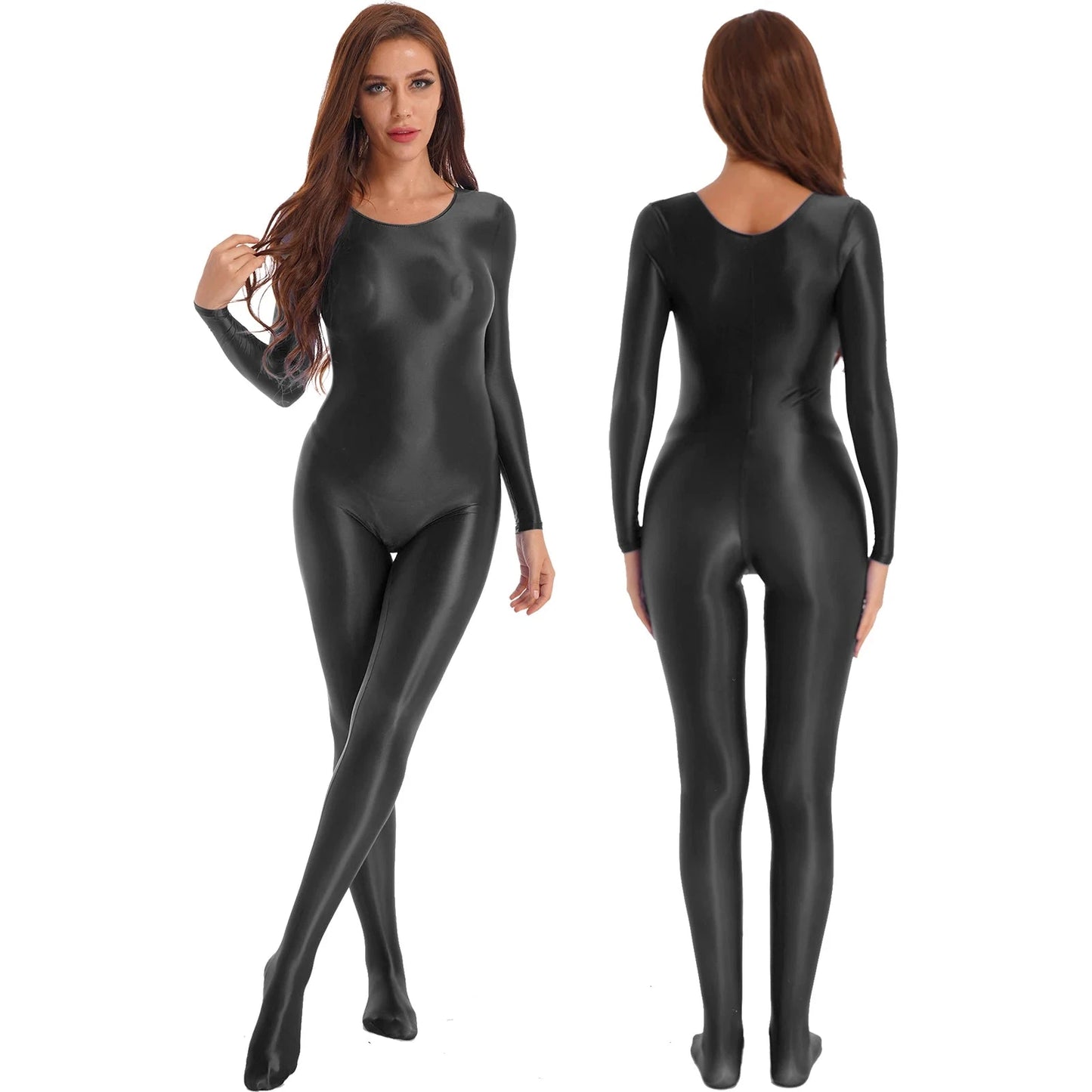 Women Shiny Oil Full Body Pantyhose Jumpsuit Long Sleeve Bodystocking Tights Yoga Gymnastics Unitard Leotard Athletic Catsuit Viralgem Store
