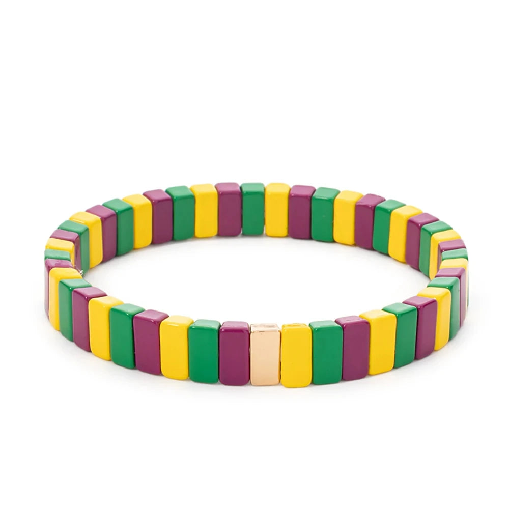 4X8MM Enamel Bracelets Wholesale Colorful Elastic Bangle Handmade Rainbow Beads Jewelry