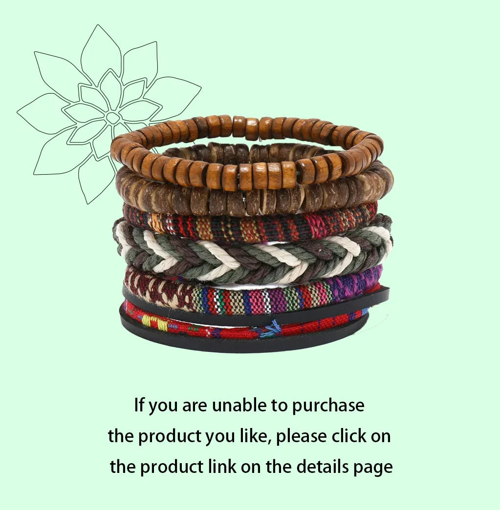 4Pcs/ Set Braided Wrap Leather Bracelets for Men Vintage Life Tree Rudder Charm Wood Beads Ethnic Tribal Wristband Rope Bracelet