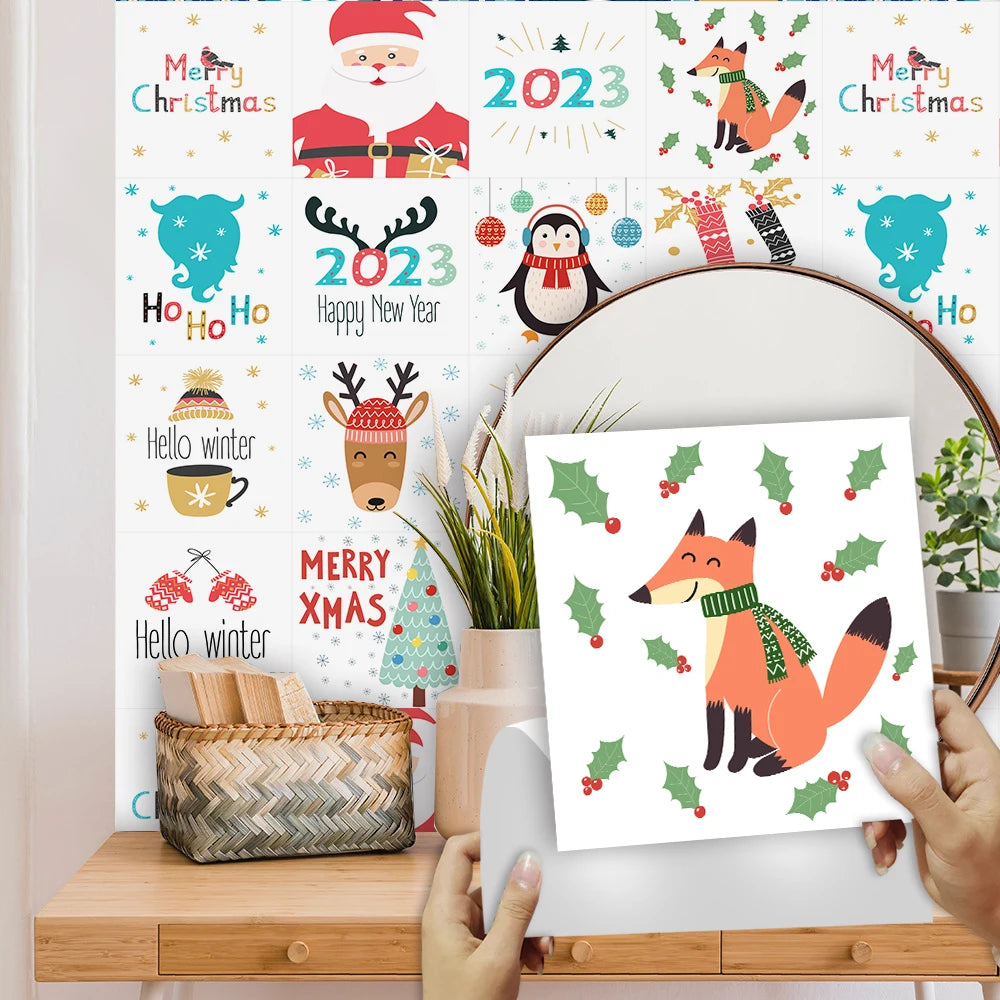 16pcs/set Black & White Tiles Sticker Kitchen Backsplash Wardrobe Bathroom Waterproof Peel & Stick Bright Film Art Wall Decals