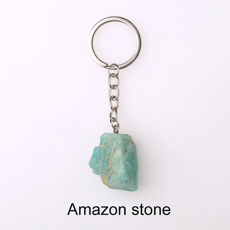 20pcs Natural Rough Raw Stone Crystal Quartzs Keychain Women Men Handbag Hangle Car Key Holder Raw Mineral Stone KeyRing Jewelry Viralgem Store