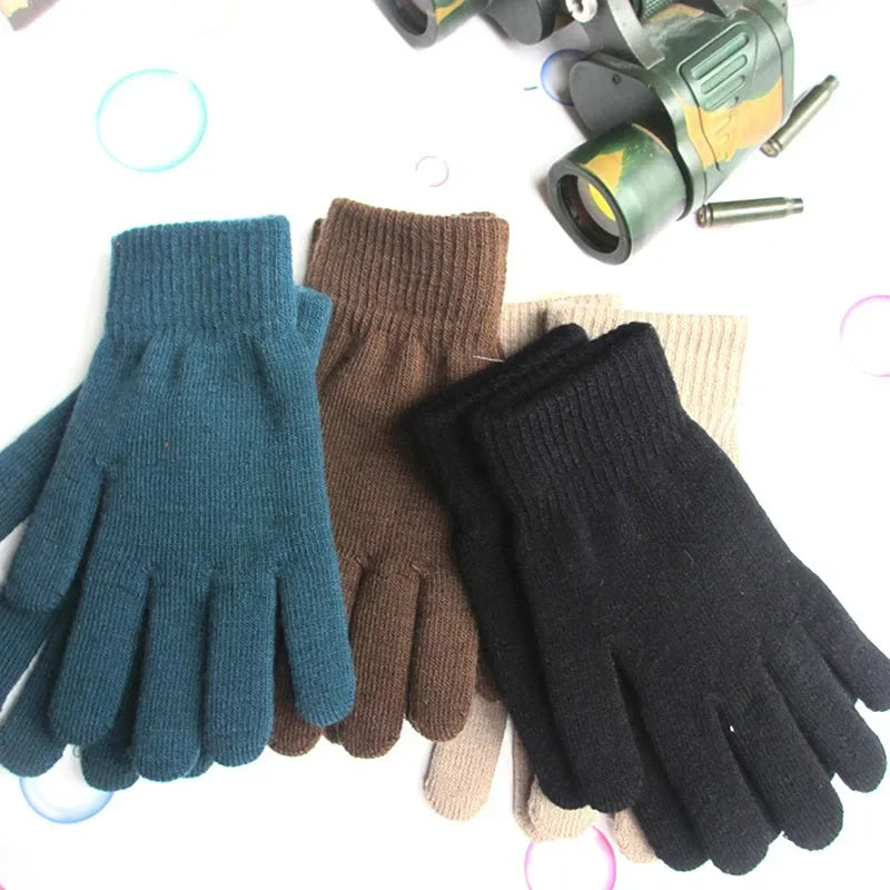 Women Gloves Knitted Solid Autumn Winter Hand Warmer Thicken Lining Skiing Short Wrist Female Full Fingered Mittens