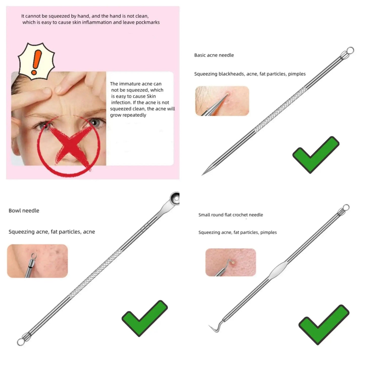 4PCS Blackhead Remover Acne Needle Tools Set Face Cleaning Black Dots Pimple Comedone Extractor Pore Cleaner Skin Care Products Viralgem Store