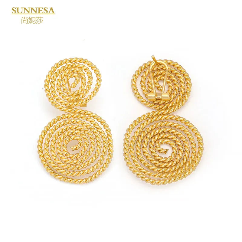 SUNNESA Braid Design Gold Color Drop Earrings Elegant Dubai Big Earrings for Women Italian 18k Gold Plated African Jewelry Viralgem Store