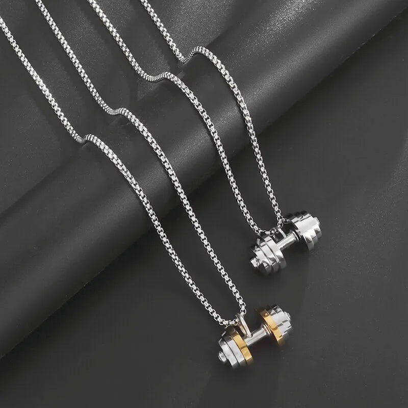 Titanium Steel Dumbbell Pendant Gym Fitness Equipment Barbell Necklace Domineering Muscular Men Fitness Leisure Sports Jewelry Viralgem Store