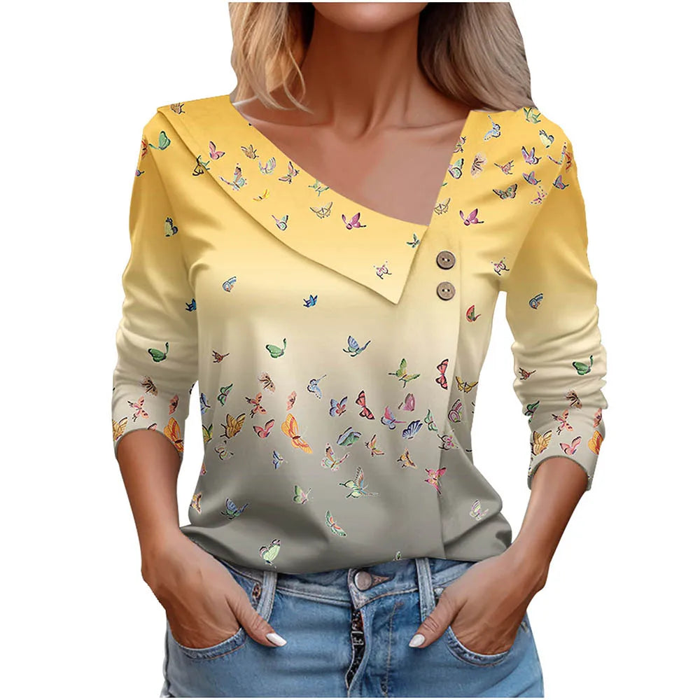 T Shirt For Women Fashion Long Sleeve Top White Floral Print Shirts And Blouses Autumn Winter Clothes For Women 2024 Viralgem Store