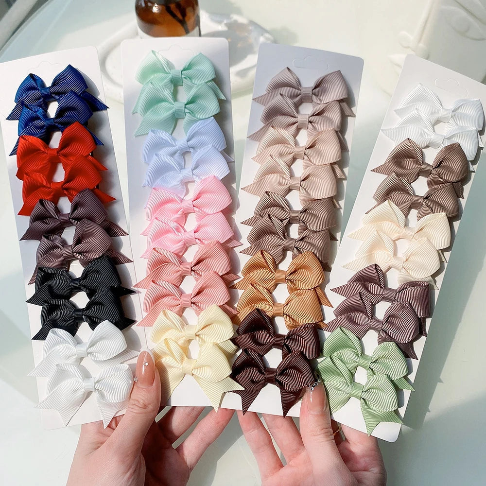 10Pcs/Set Solid Color Kids Bows Hair Clips for Baby Girls Handmade Ribbon Bowknot Hairpin Barrettes New Year Hair Accessories Viralgem Store