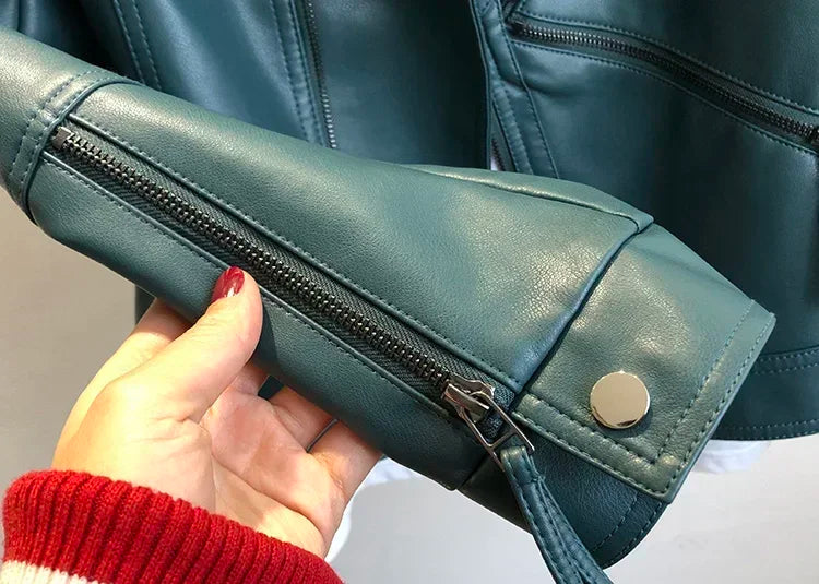 Spring Autumn Vintage Faux Leather Jacket Women Brown Moto Biker  Leather Coats Casual Street Wear Zipper PU Basic Outwear