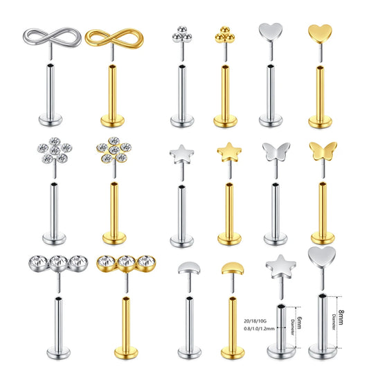 1Pc Lip Piercing Body Jewelry Plug-in Lip Stud for Women Trendy Ear Cuff Stainless Steel Star Moon Lip Stud Earrings Ear Studs