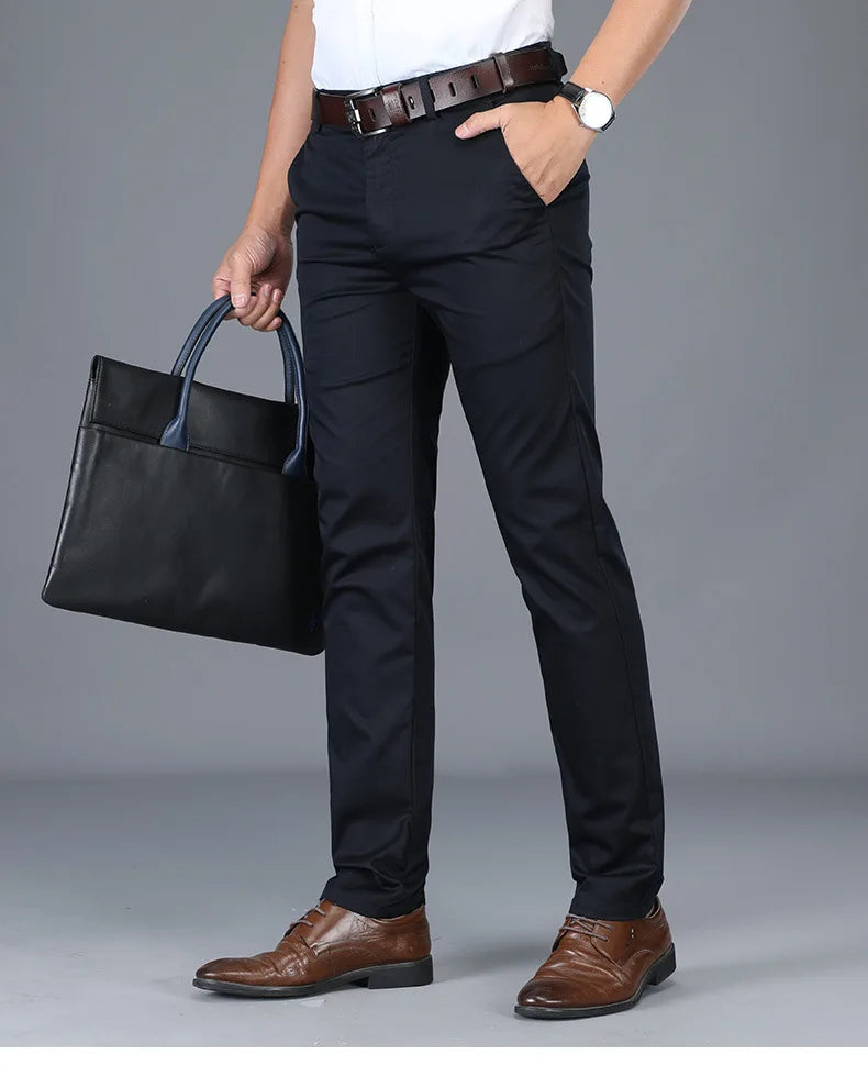 Spring Summer Cotton Casual Pants Mens Clothing Straight Business Green Black Khaki Trousers Male Brand 2022